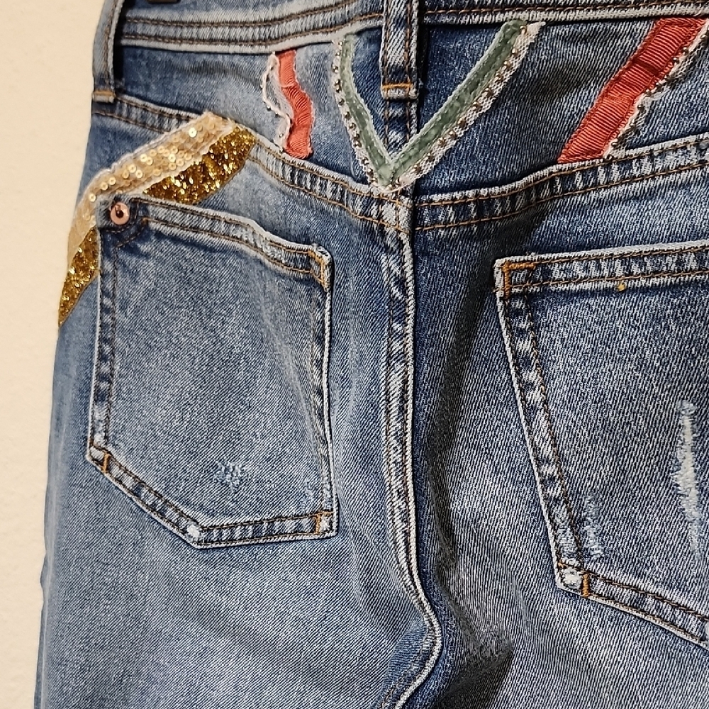 Pilcro and the Letterpress Red and Blue Skinny Jeans - Picture 11 of 16